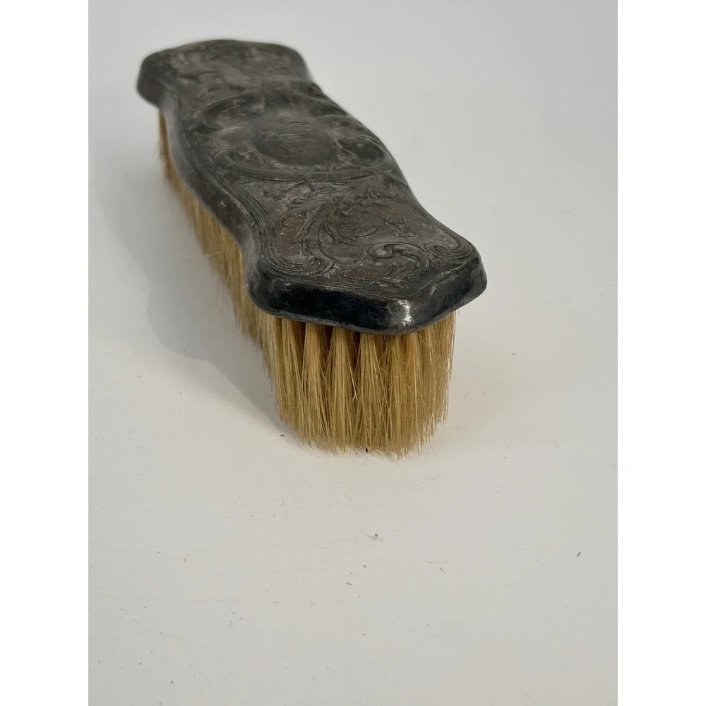 Antique Art Nouveau Silver Vanity Clothes Brush Ornate Repousse Lion Design